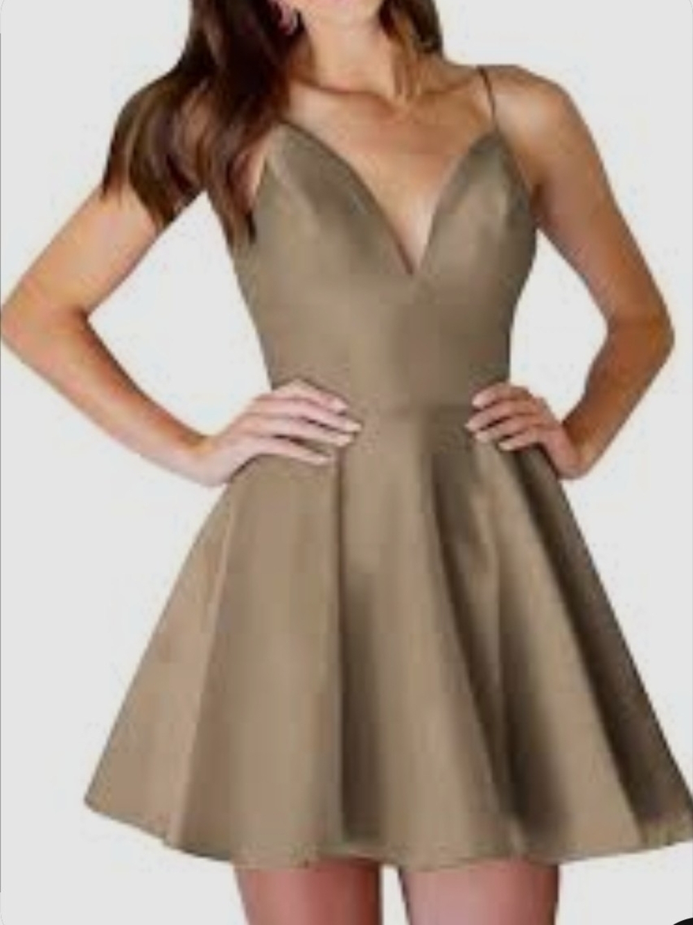 Spaghetti Strap A-Line Dress in Taupe